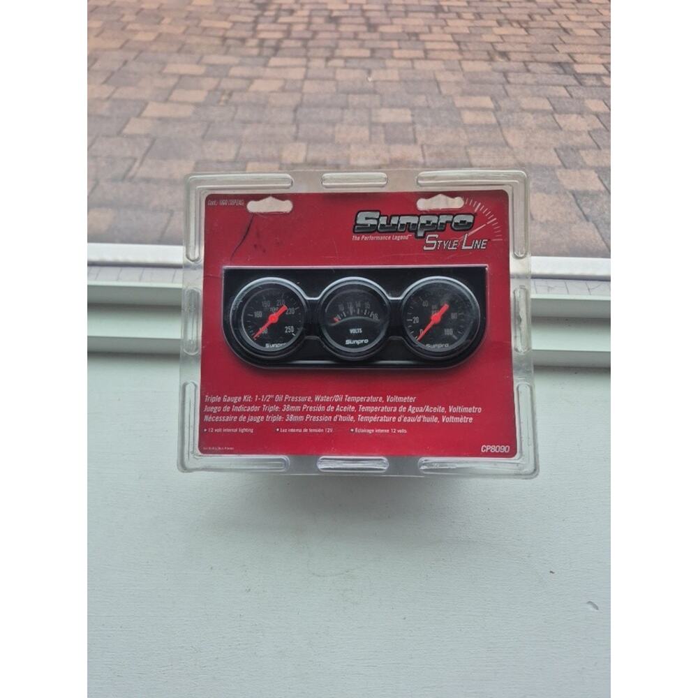 Sunpro 1 1/2" Mechanical Mini Triple Gauge Kit Black / Black Bezel New CP8093